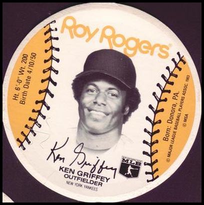 1983 Roy Rogers New York Yankees Discs Ken Griffey Sr.